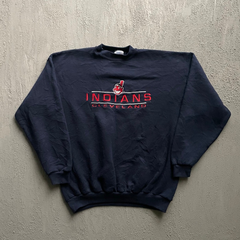 Vintage Cleveland Indians Sweatshirt Mens XL Navy blue 90s Logo 7‎